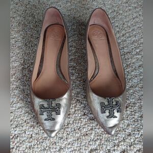 Tory Burch Metallic Leather Crystal Embellishments Ballet Flats size 9M